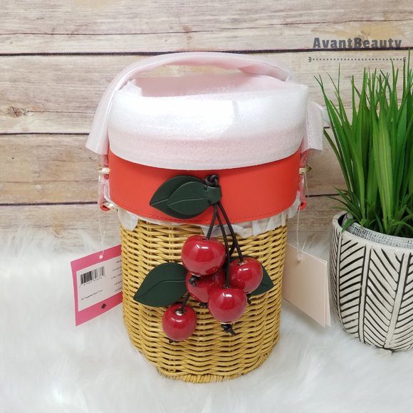 Kate Spade Picnic Cherries Wicker Crossbody Bucket - Picture 3 of 16